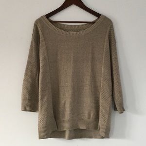 AEO Beige Mixed Knit Crew Sweater L